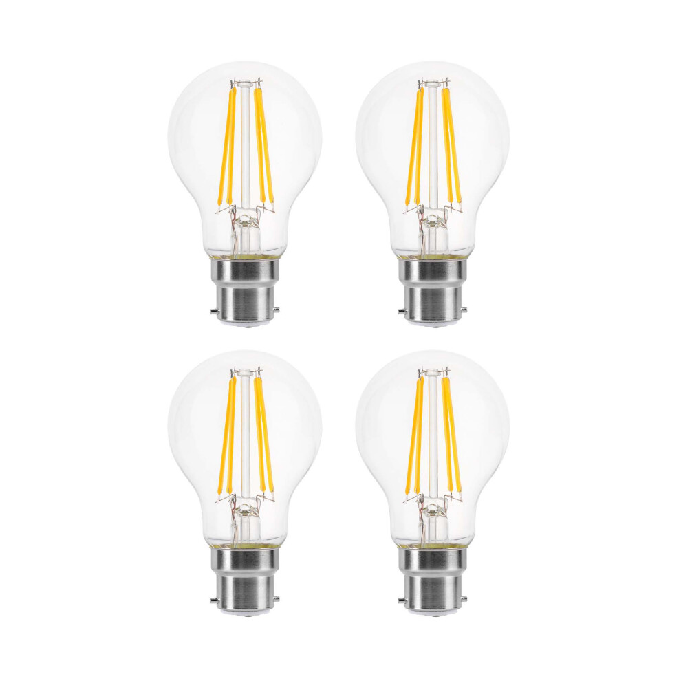 (4 Pack) LED Filament Light Bulb A60 GLS Traditional Bulb B22 Bayonet 6.6w equiv brightness 100w Warm White 2700K Energy Saving