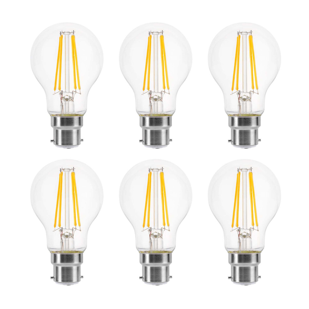 (6 Pack) LED Filament Light Bulb A60 GLS Traditional Bulb B22 Bayonet 6.6w equiv brightness 100w Warm White 2700K Energy Saving