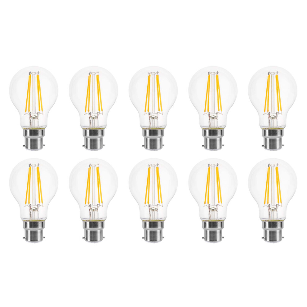 (10 Pack) LED Filament Light Bulb A60 GLS Traditional Bulb B22 Bayonet 6.6w equiv brightness 100w Warm White 2700K Energy Saving