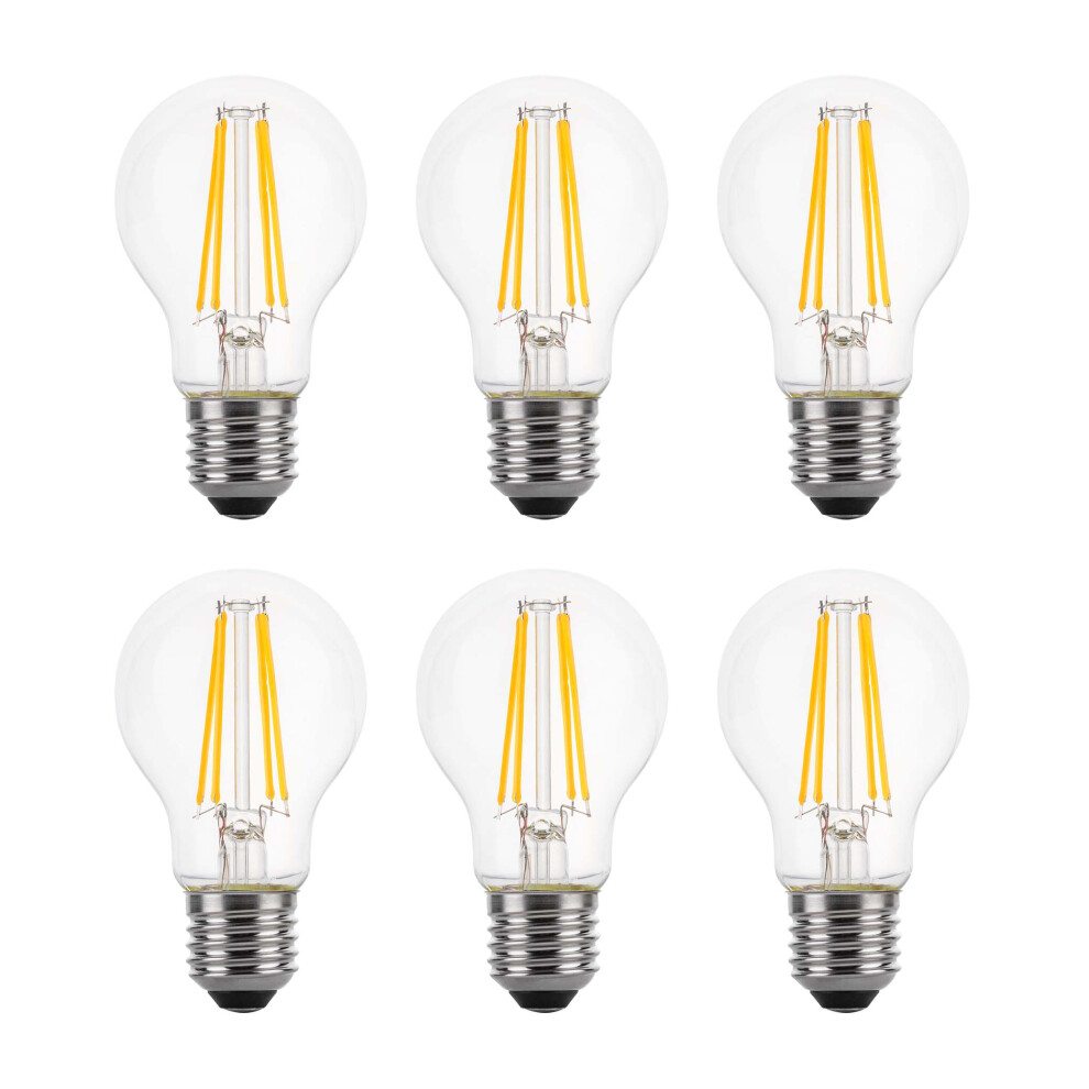 (6 Pack) LED Filament Light Bulb A60 GLS Traditional Bulb E27 Screw 6.6w equiv brightness 100w Warm White 2700K Energy Saving