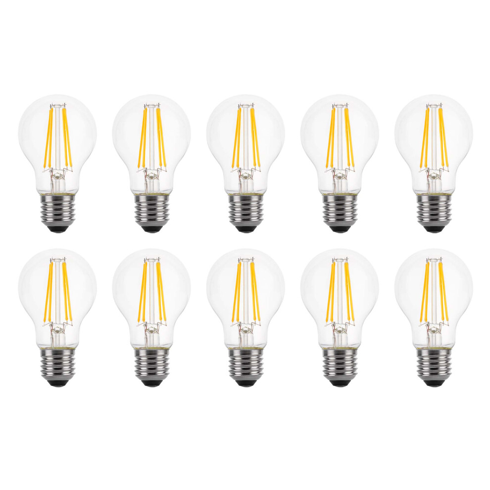 (10 Pack) LED Filament Light Bulb A60 GLS Traditional Bulb E27 Screw 6.6w equiv brightness 100w Warm White 2700K Energy Saving