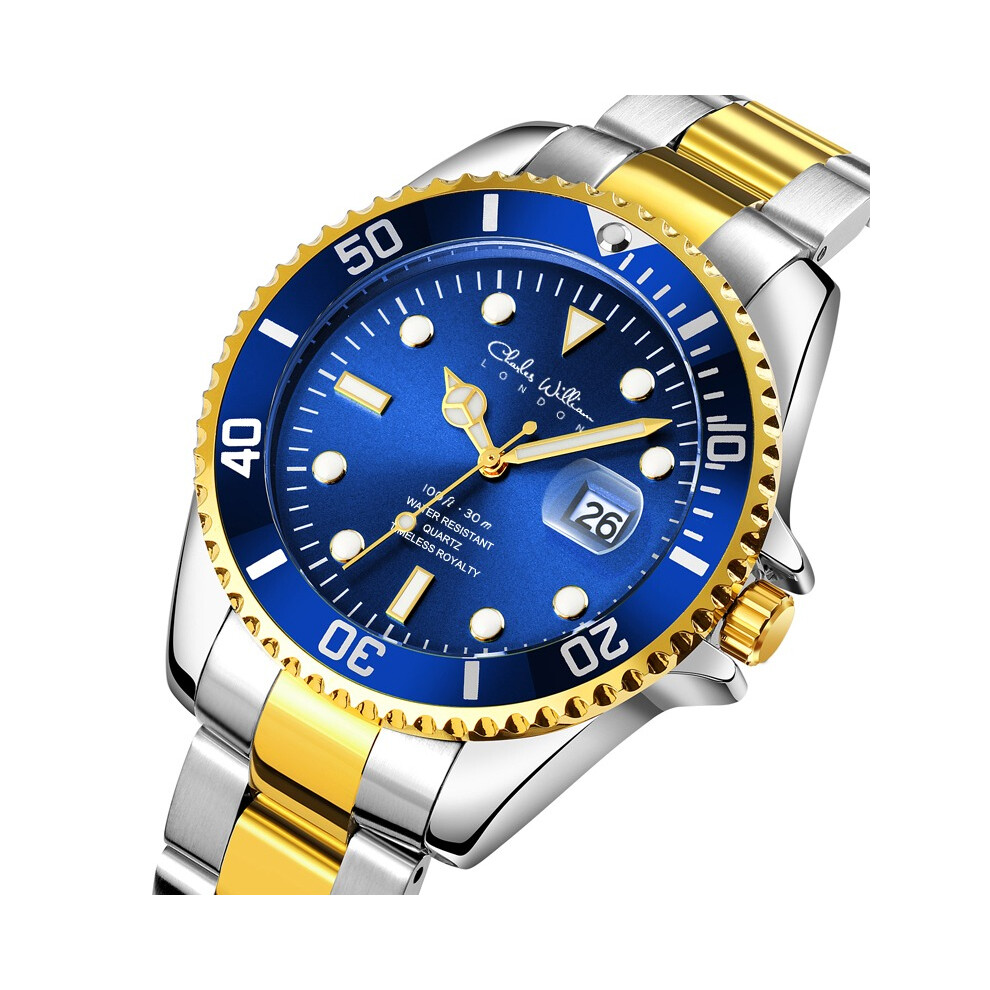 (Blue) Charles WIlliam Mens Watch Black Or Blue with Date