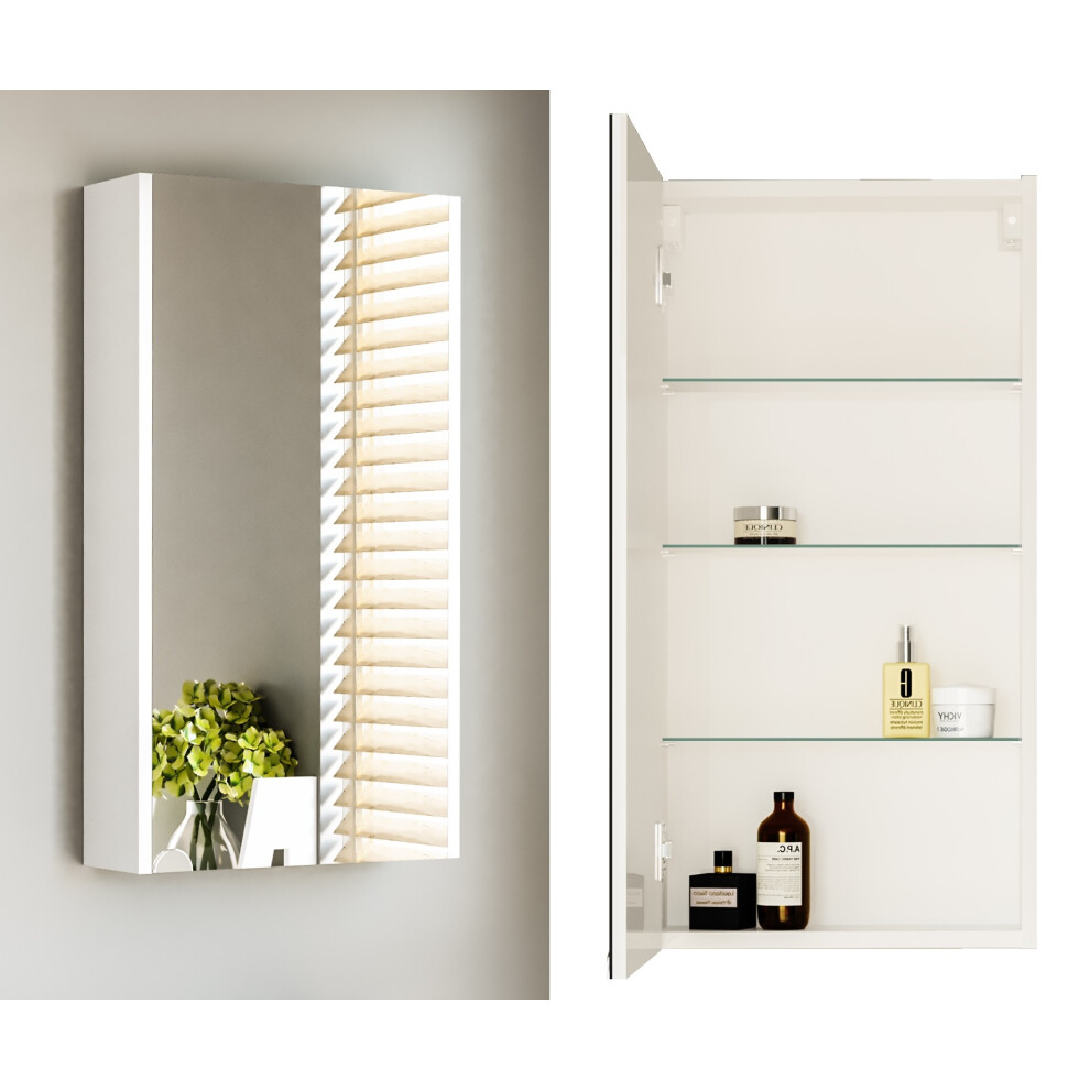 Bathroom Mirror Cabinet Mirrored Slim Wall Unit 400mm White Gloss Avir