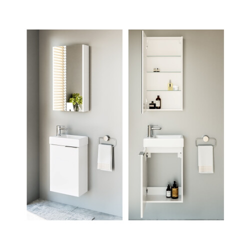 Bathroom Unit Set 400mm Vanity Unit Wall Basin Mirror White Gloss Avir 1