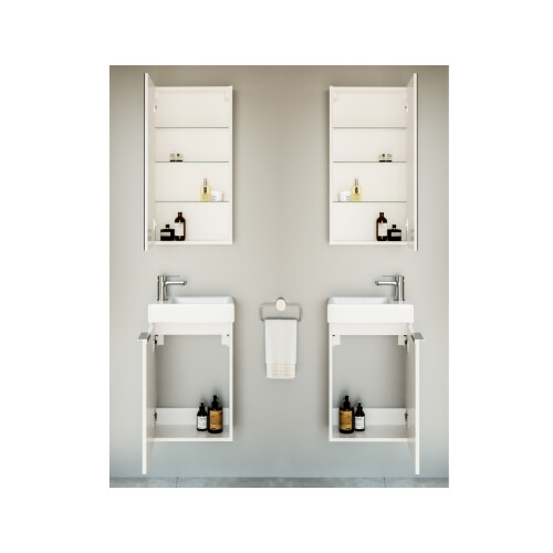 Bathroom Unit Set 400mm Vanity Unit Wall Basin Mirror White Gloss Avir 2
