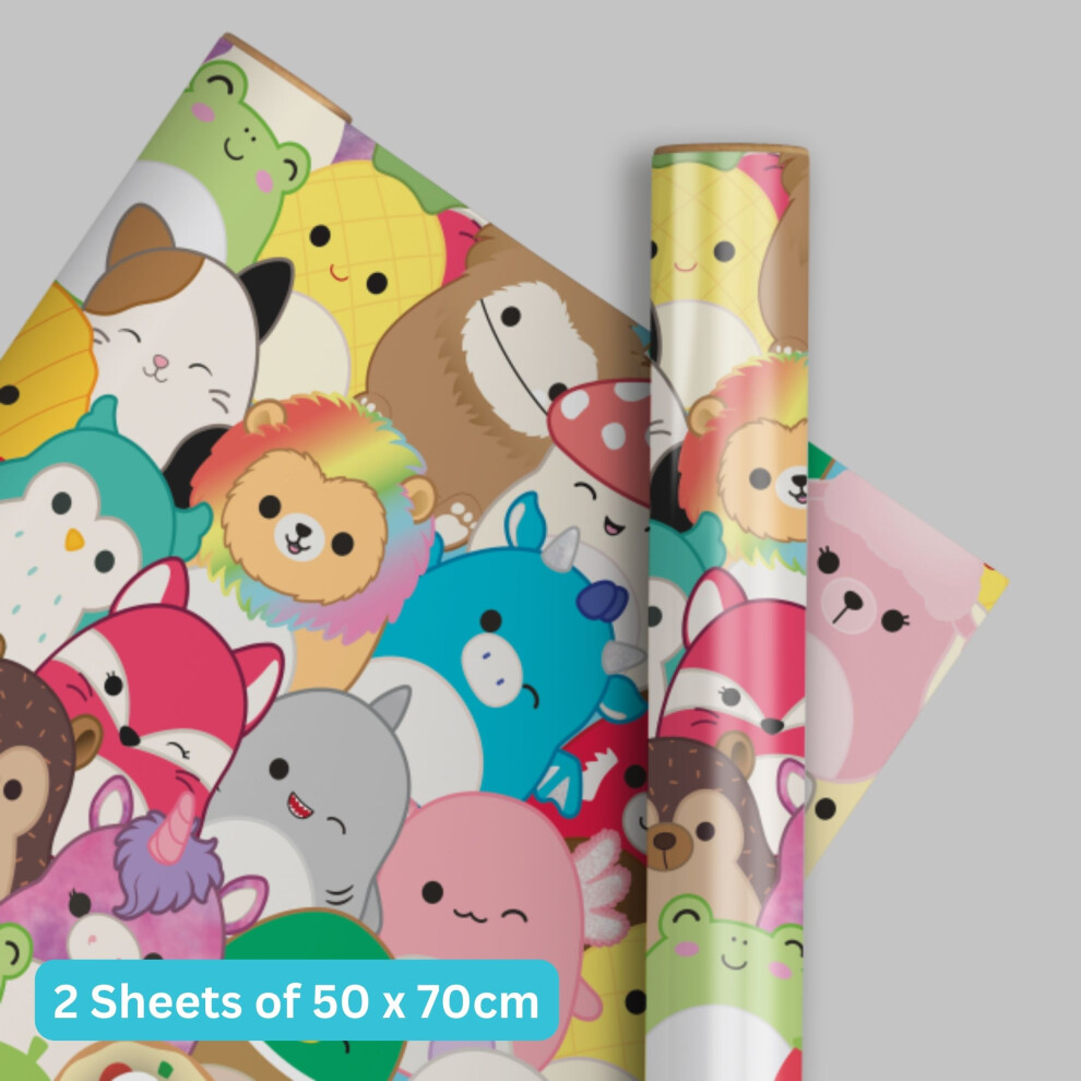 Squishmallows Wrapping Paper 2 Sheets & 2 Tags Gift Wrap