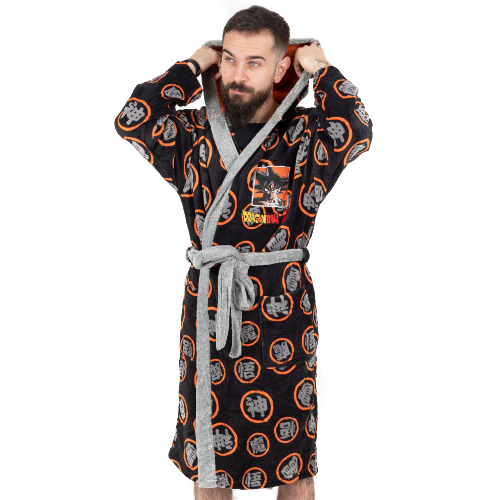 (L) Dragon Ball Z Goku Dressing Gown Mens Black Pyjamas Robe Bathrobe
