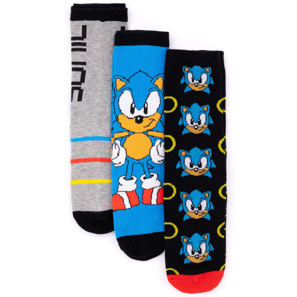 Sonic the Hedgehog Calf Socks Set of 3 (Mens Black)