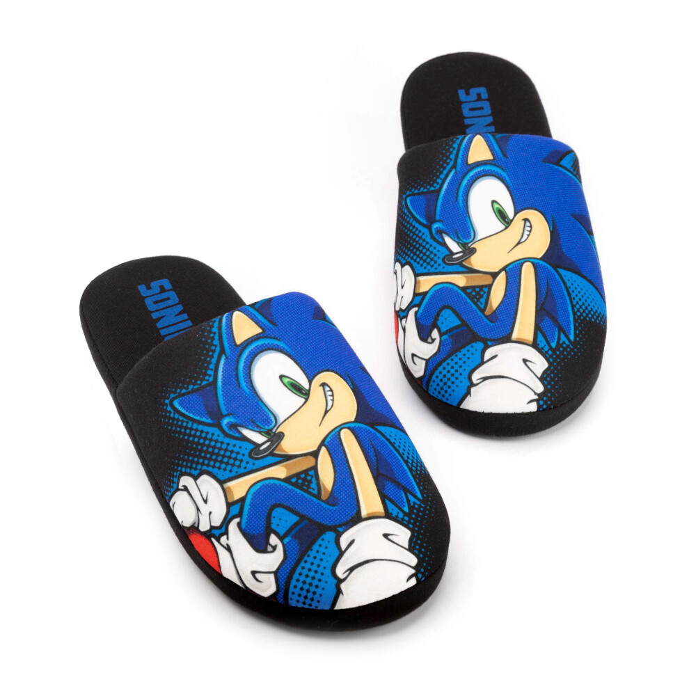 (11-12 UK) Sonic The Hedgehog Slippers Mens Slip On Game House Shoes Loafers