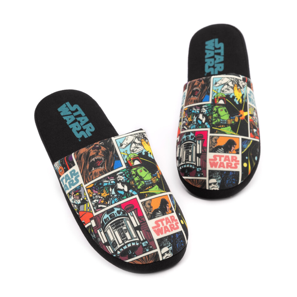 (9-10 UK) Star Wars Slippers Mens Adults Comic Slip-On Black House Shoes