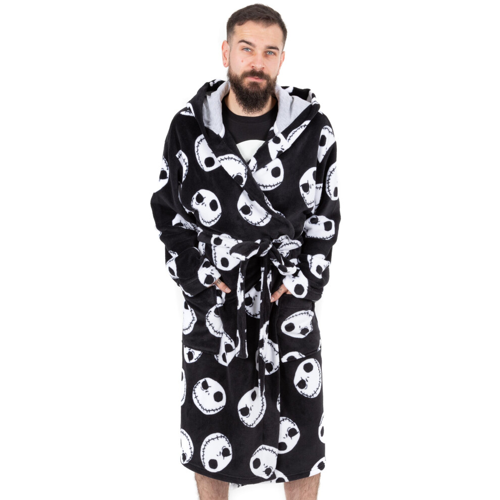 (L) Disney Mens Black Jack Skellington Bathrobe