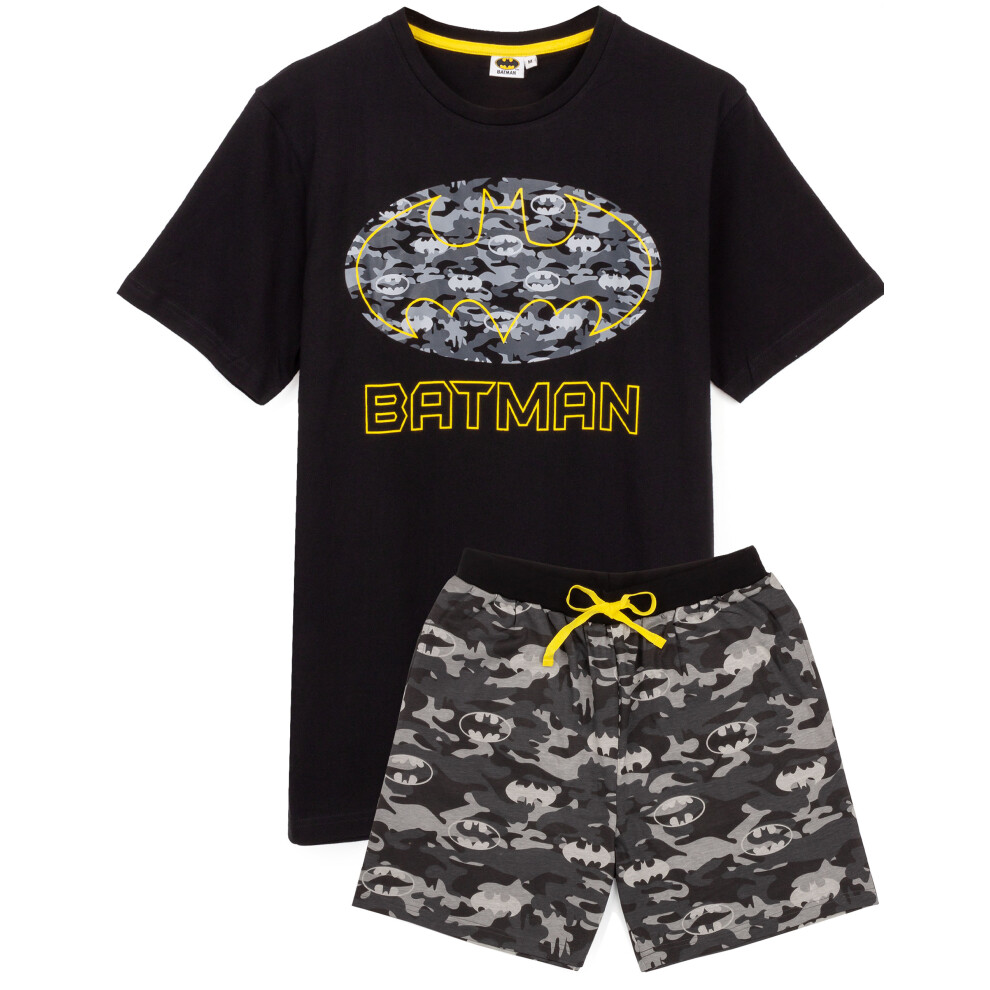 (Short Leg, M) DC Comics Batman Pyjamas For Men | Short OR Long Leg Bottom Options Camo PJS | Adults Superhero Black T-Shirt & Loungepants Gift