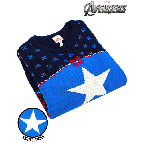 Marvel (XX-Large) Marvel Christmas Jumper (Mens Blue) 1