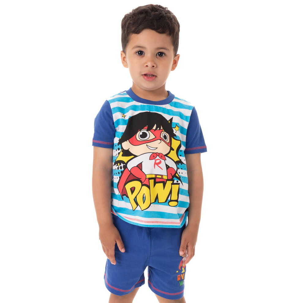 (5-6 Years) Ryans World Pyjamas For Boys | Kids Youtube Superhero T Shirt Trousers PJs Set | Childrens Striped Clothing Merchandise