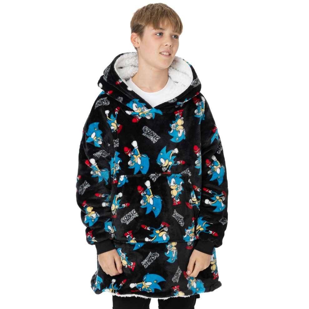 Sonic the Hedgehog Blanket Hoodie (Unisex Kids Black)