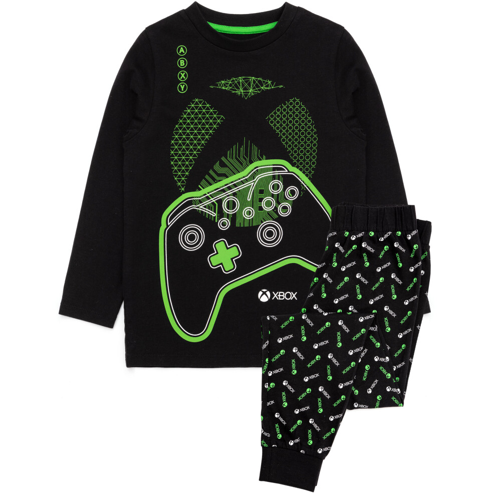 (7-8 Years) XBOX Pyjamas Boys Kids Black Green Long Sleeve T-Shirt & Legging Gamer Pjs