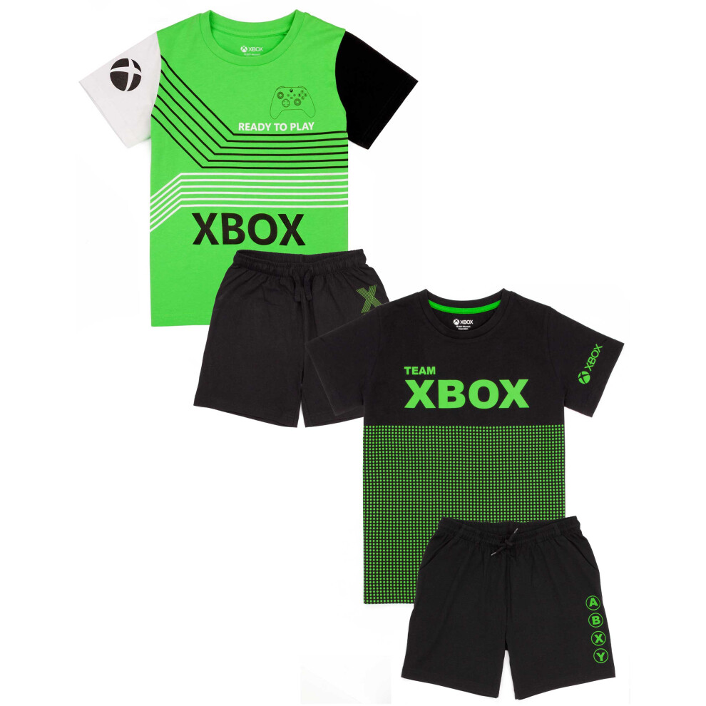 (Black, 11-12 Years) Xbox Boys Green Short Sleeve Short Leg Pyjama Set