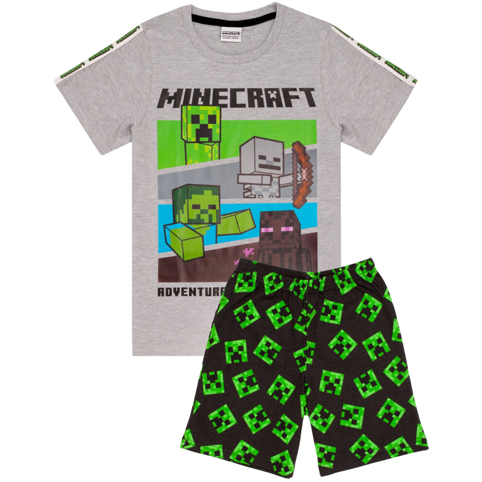 (Grey, 7-8 Years) Minecraft Boys Green All-Over Print Pyjamas