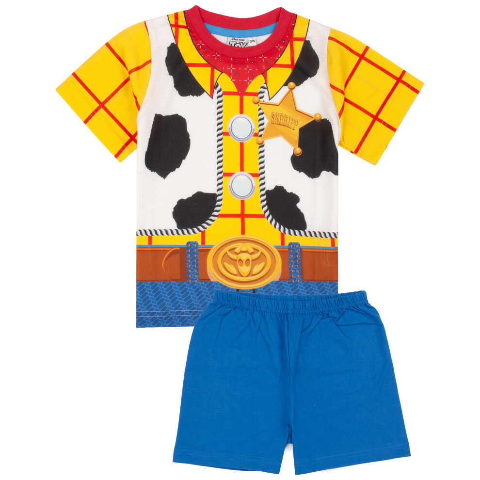 (4-5 Years) Disney Toy Story Pyjamas For Boys | Kids Woody Cowboy Character Costume Pjs | Sheriff T Shirt & Shorts Clothing Merchandise