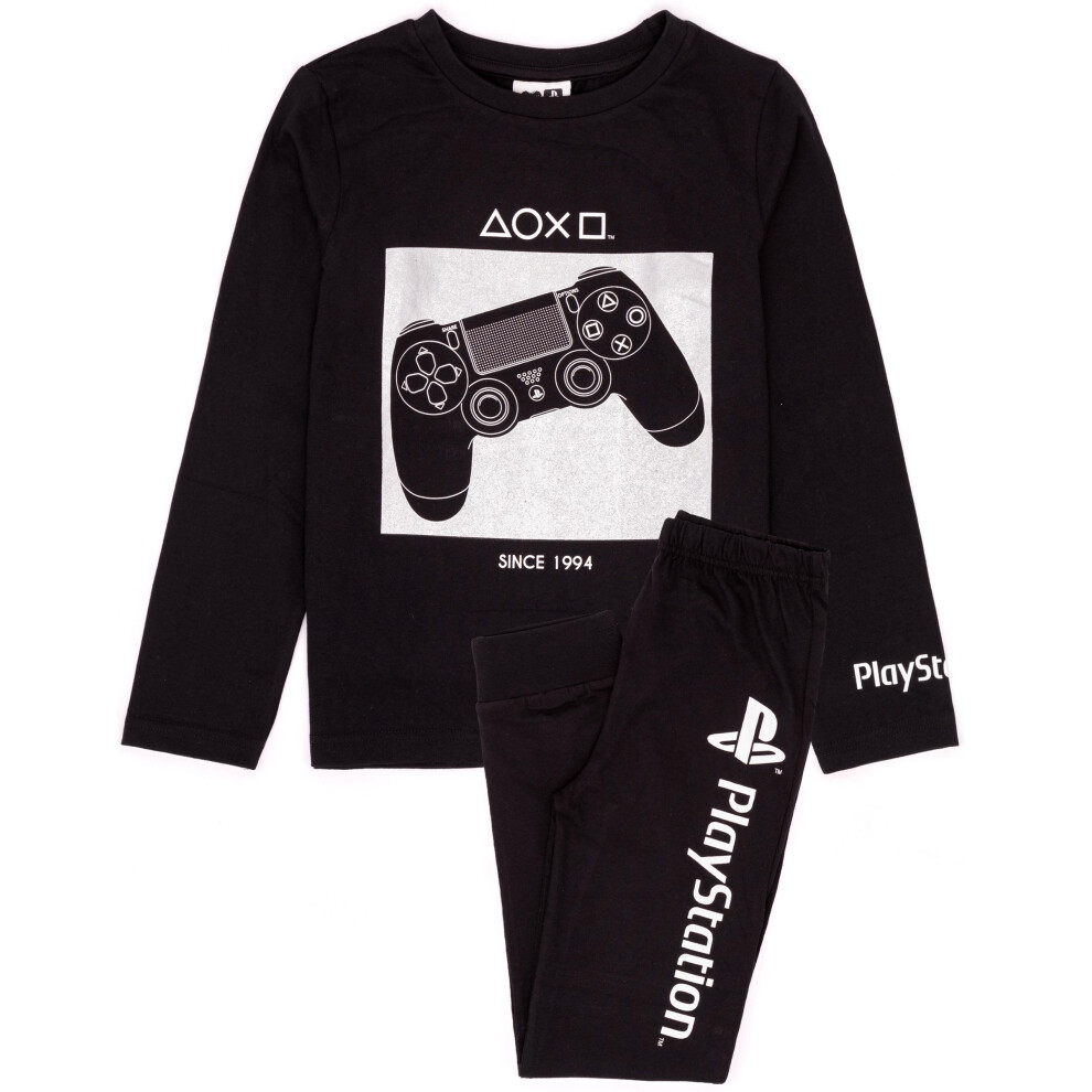 (6-7 Years) PlayStation Pyjamas Boys Kids Long Sleeve Black Controller T Shirt Bottoms