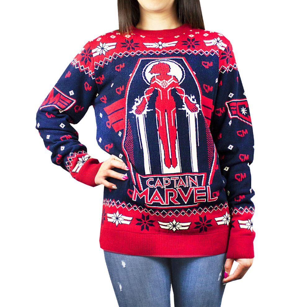 (Medium) Marvel Christmas Jumper (Womens Black)