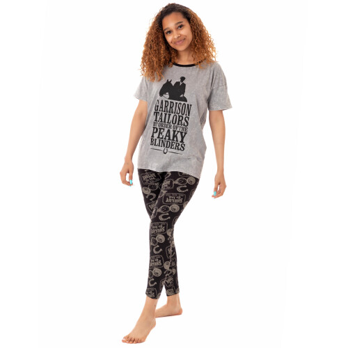 (Medium) Peaky Blinders Short Sleeve Long Leg Pyjama Set (Womens Grey) 1