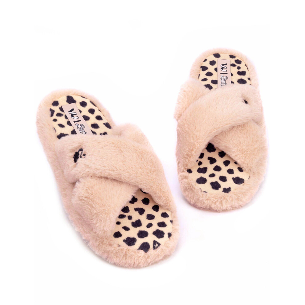 (5-6 UK) Barbie Womens Slippers Ladies Doll Fluffy Cross Strap House Sliders