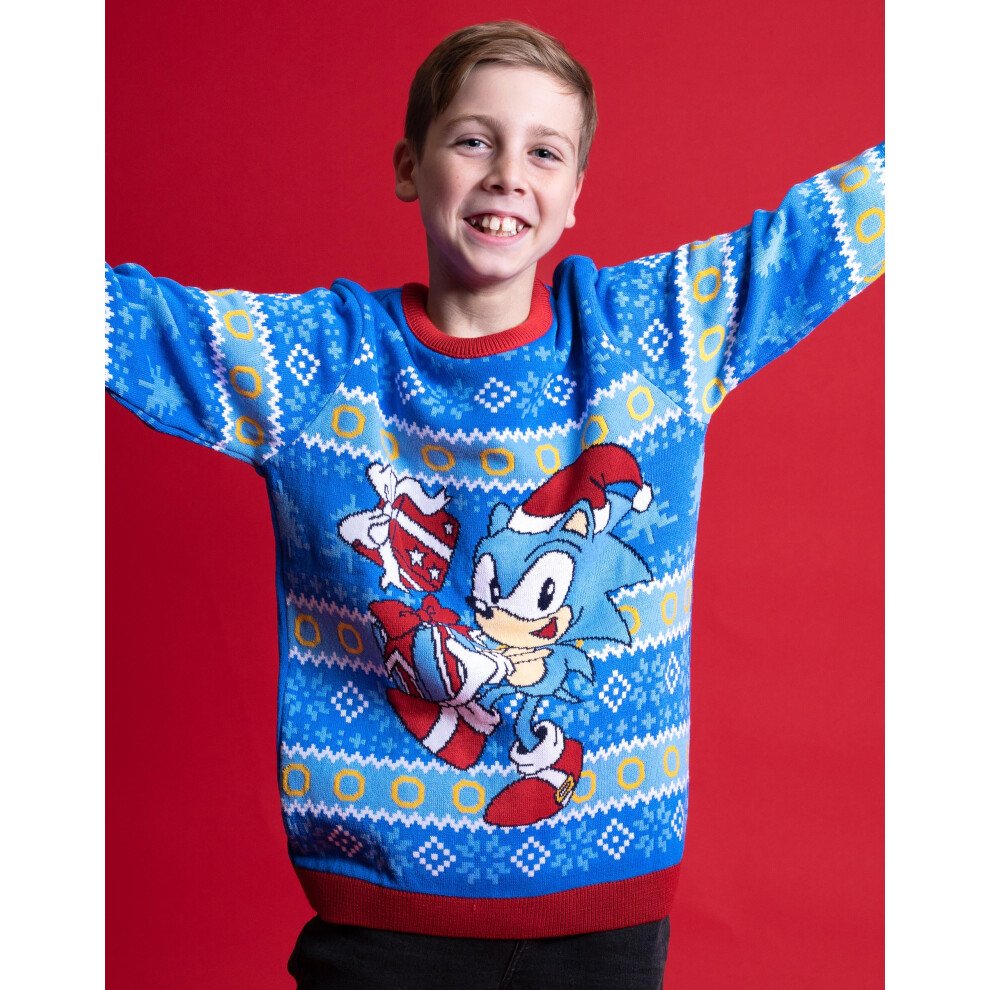 (11-12 Years) Sonic The Hedgehog Kids Christmas Jumper Boys Girls Knitted Sweater