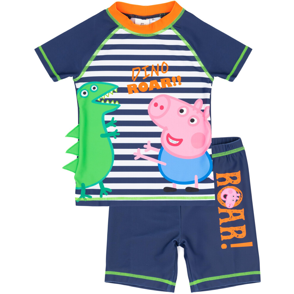 (12-18 Months) Peppa Pig George Pig Swimsuit Boys Kids Dinosaur Two Piece Top Short Swim Set