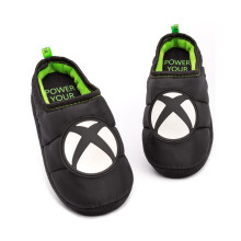 (5 UK) XBOX Slippers Boys Kids Teens Game Console Logo Green Black Shoes