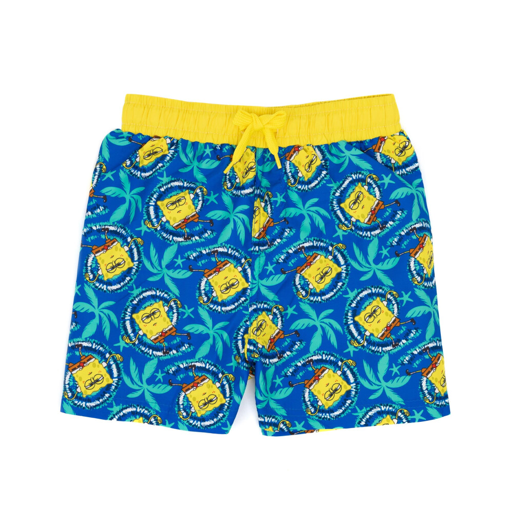 (7-8 Years) SpongeBob Squarepants Swim Shorts Boys Blue Yellow Swimming Trunks