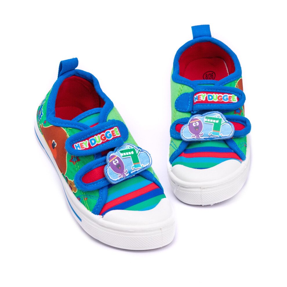 (UK Child 10) Hey Duggee Trainers Boys Squirrel Club Green Kids Canvas Shoes