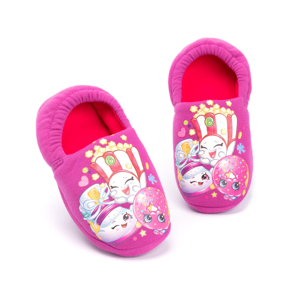 (UK Child 12) Shopkins Purple Pink Girls Slippers UK Kids sizes 6 - 2 Novelty Character Gift