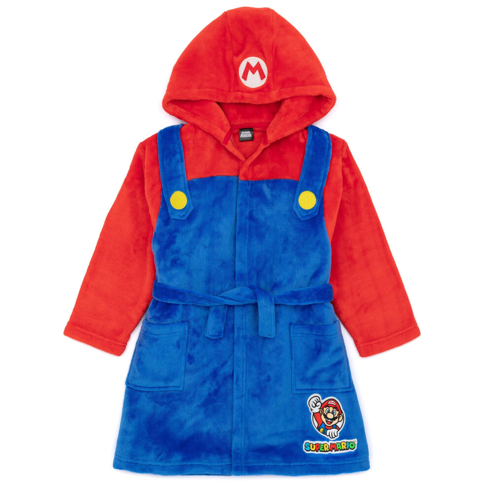 (Blue, 11-12 Years) Super Mario Dressing Gown Kids Girls Boys Game Character Pjs Bathrobe