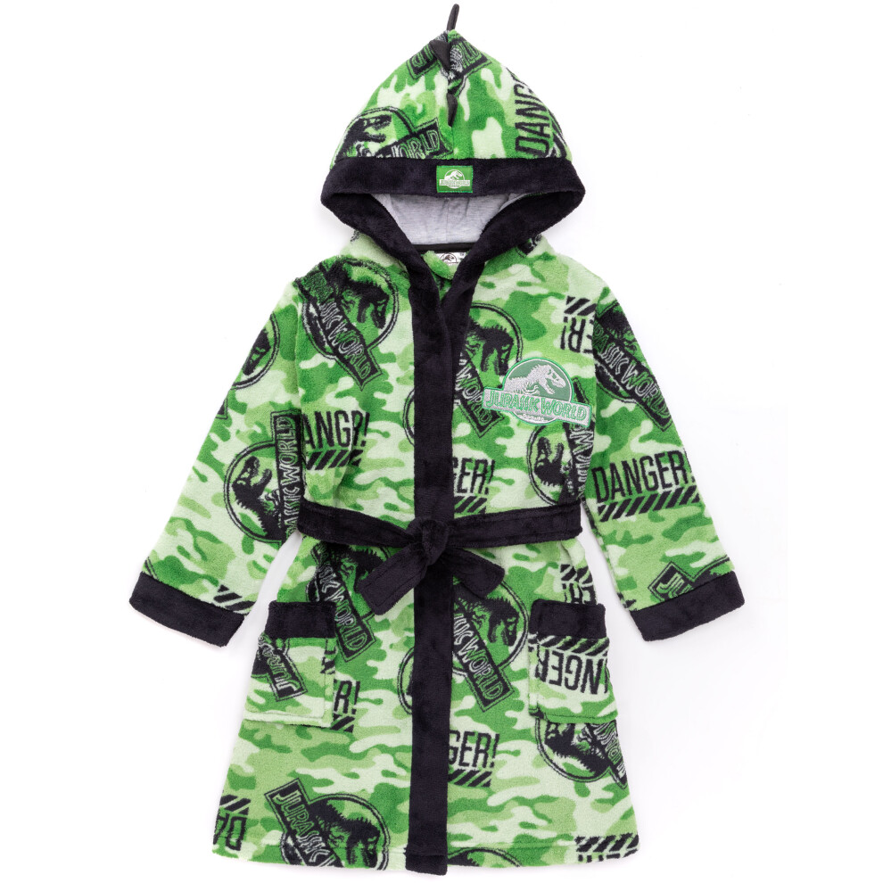 (5-6 Years) Jurassic World Dressing Gown Boys Kids Camo T Rex Pjs Bathrobe Robe