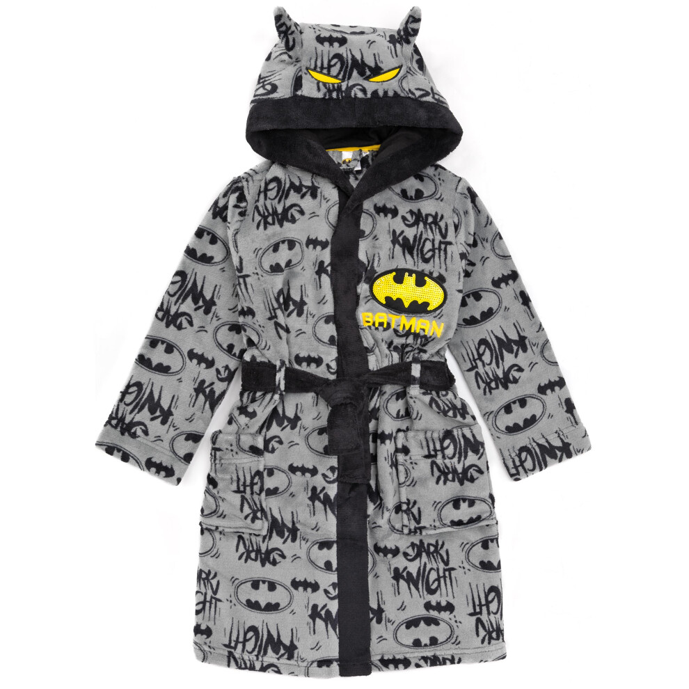 (8-9 Years) DC Comics Batman Dressing Gown Boys Kids Grey Dark Knight Pjs Bathrobe