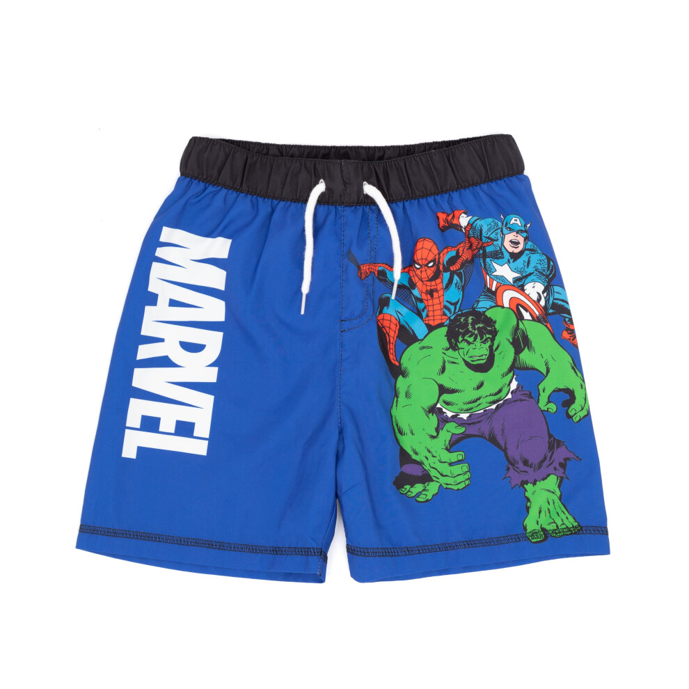 (7-8 Years) Marvel Swim Shorts Boys Kids Blue Hulk Spider-Man Swimwear Trunks