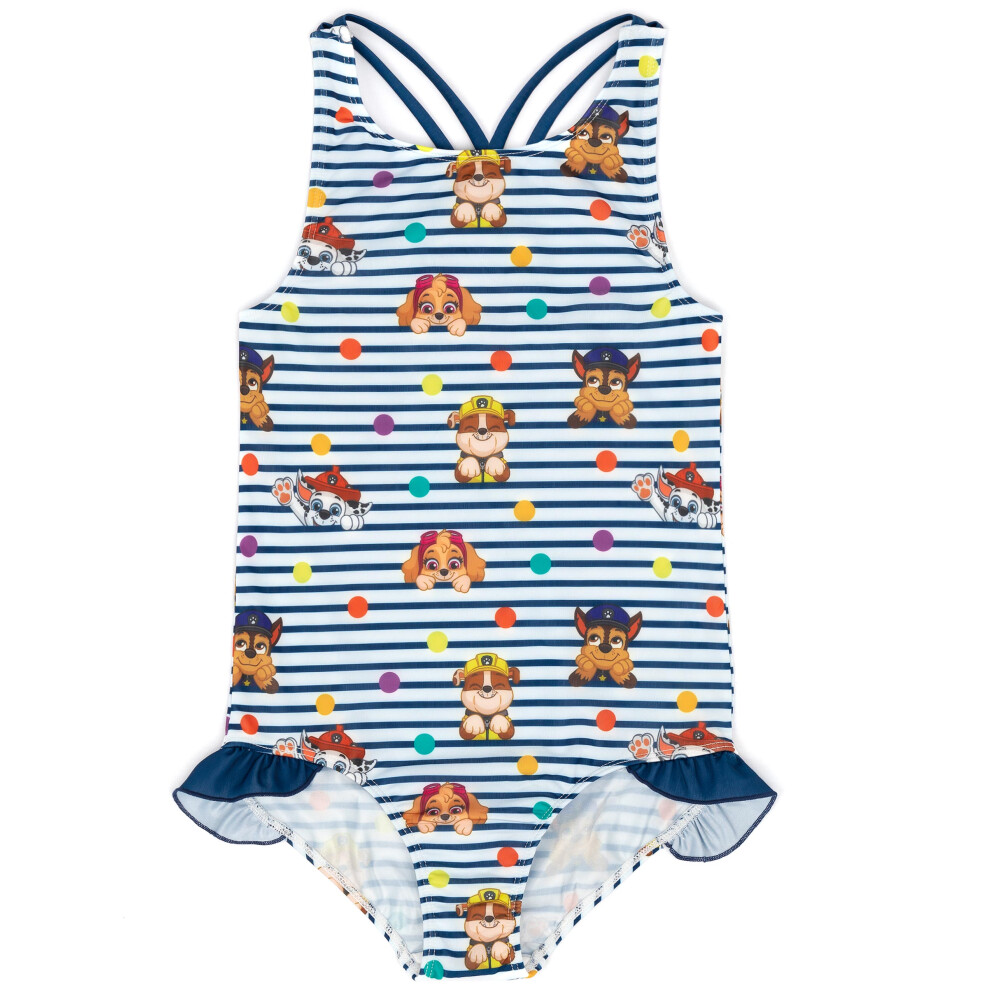 (18-24 Months) Paw Patrol Swimsuit Girls Toddlers Characters Navy Striped Swimming Costume