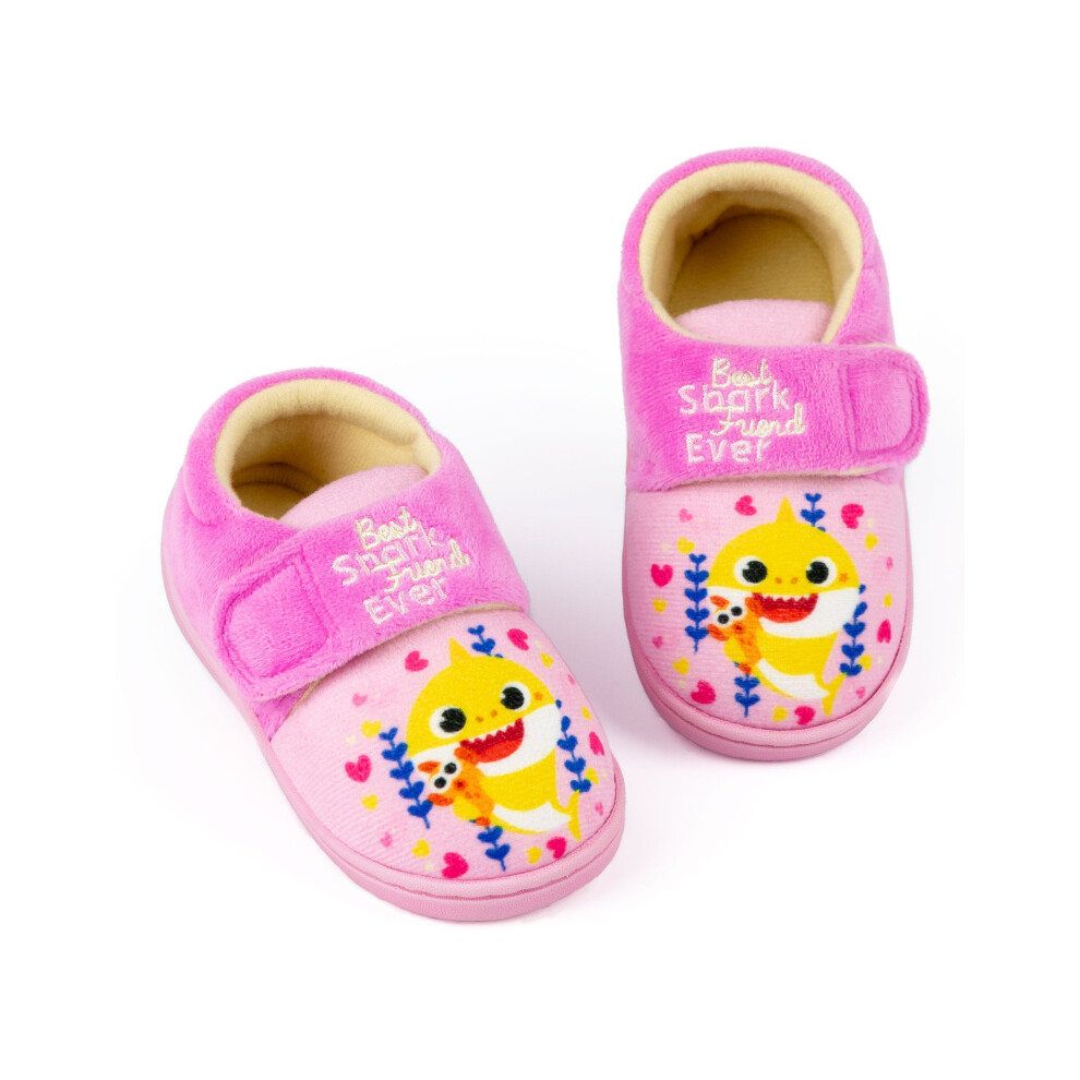 (7 UK) Baby Shark Velcro Loafer Slippers (Girls Pink)