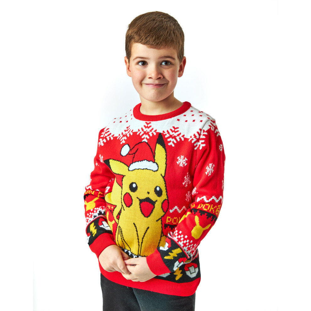 (11-12 Years) Pokemon Christmas Jumper (Unisex Kids Red)