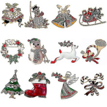 12pcs Enamel Christmas Brooch Pins Jewelry For Woman Kids Holiday Xmas Gift