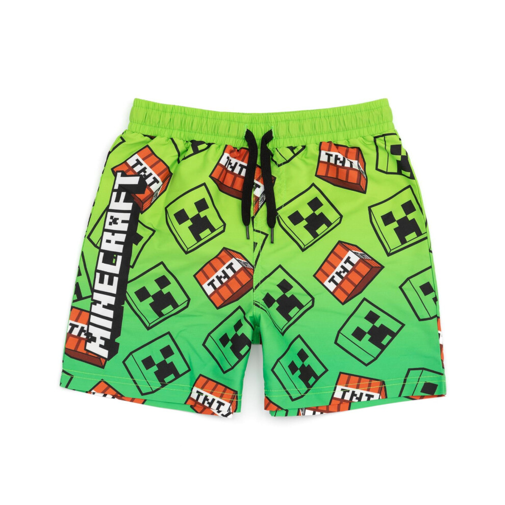 (13-14 Years) Minecraft Swim Shorts (Boys Green)