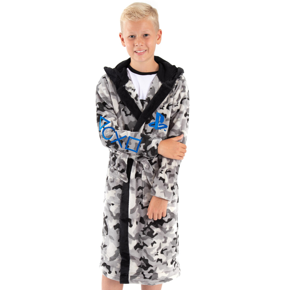 (11-12 Years) PlayStation Boys Grey Camo Print Bathrobe