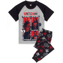 (7-8 Years) WWE Pyjamas For Boys | Kids Wrestle Mania Grey Red T Shirt Trousers PJs | Childrens Wrestling Championship Clothing Merchandise