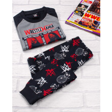(8-9 Years) WWE Pyjamas For Boys | Kids Wrestle Mania Grey Red T Shirt Trousers PJs | Childrens Wrestling Championship Clothing Merchandise