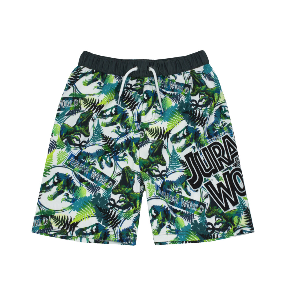 (6-7 Years) Jurassic World Swim Shorts For Boys | Kids Tyrannosaurus T Rex Dinosaur Swimming Trunks Pants | Children's Green Swimwear