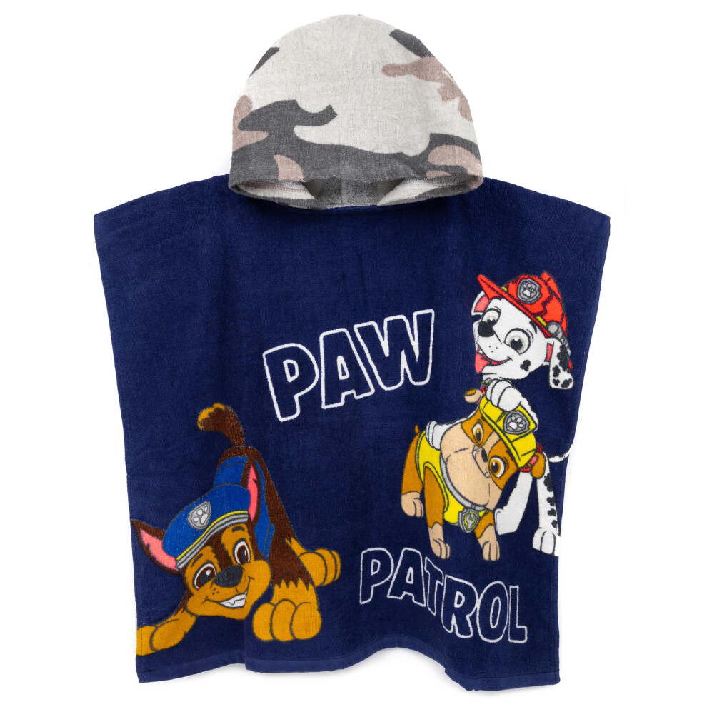 Paw Patrol Towelling Poncho Boys Navy Camo Beach Bath Towel One Size