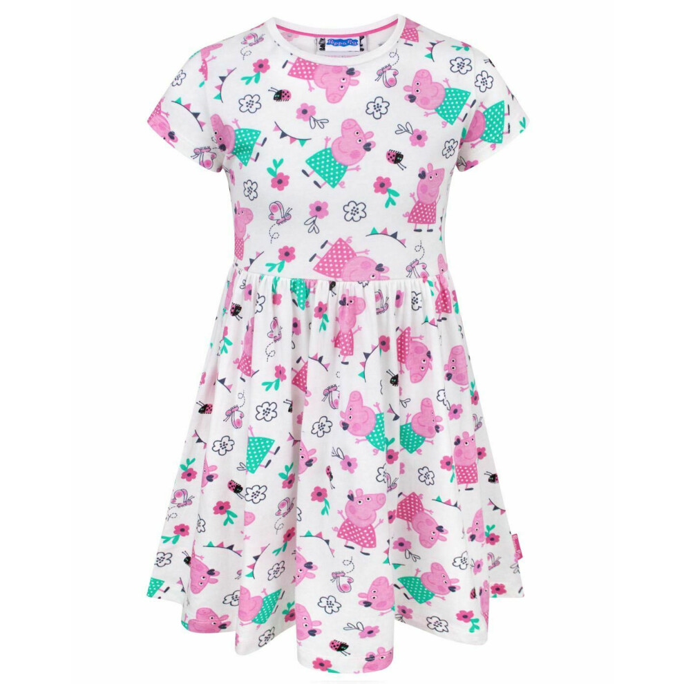 Peppa Pig Short Sleeve Skater Dress (Girls White)