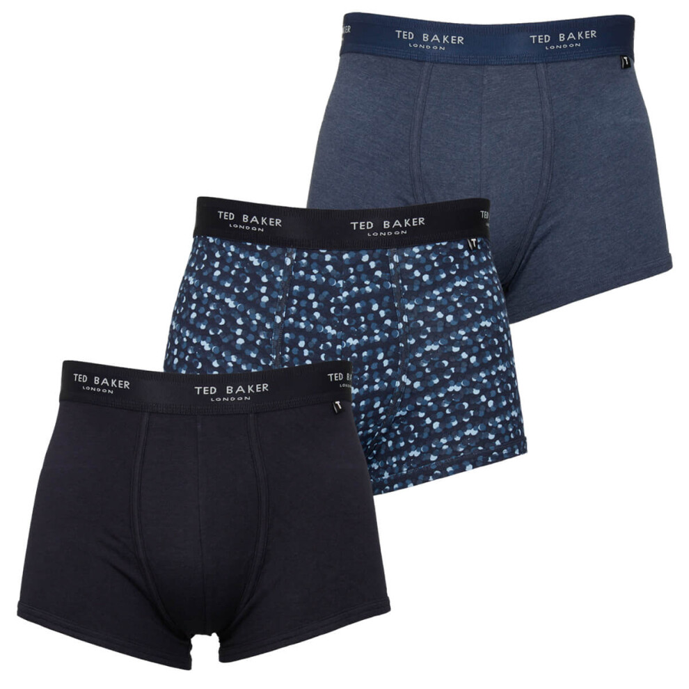 (L, Navy/Blue Night/Deimos Spot Navy) Ted Baker Mens Three Pack Cotton Trunk Breathable Boxer Briefs