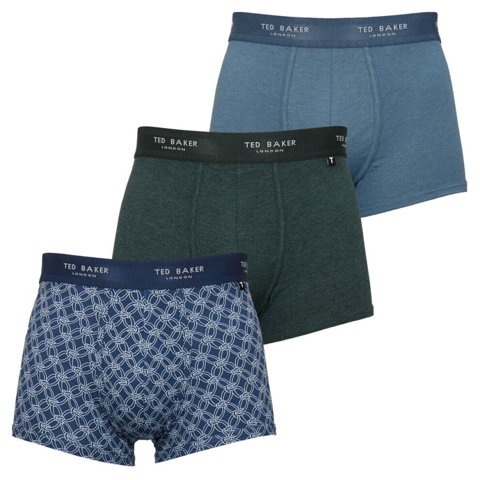 (M, Scarab/Real Teal/Rope Chain Navy) Ted Baker Mens Three Pack Cotton Trunk Breathable Boxer Briefs